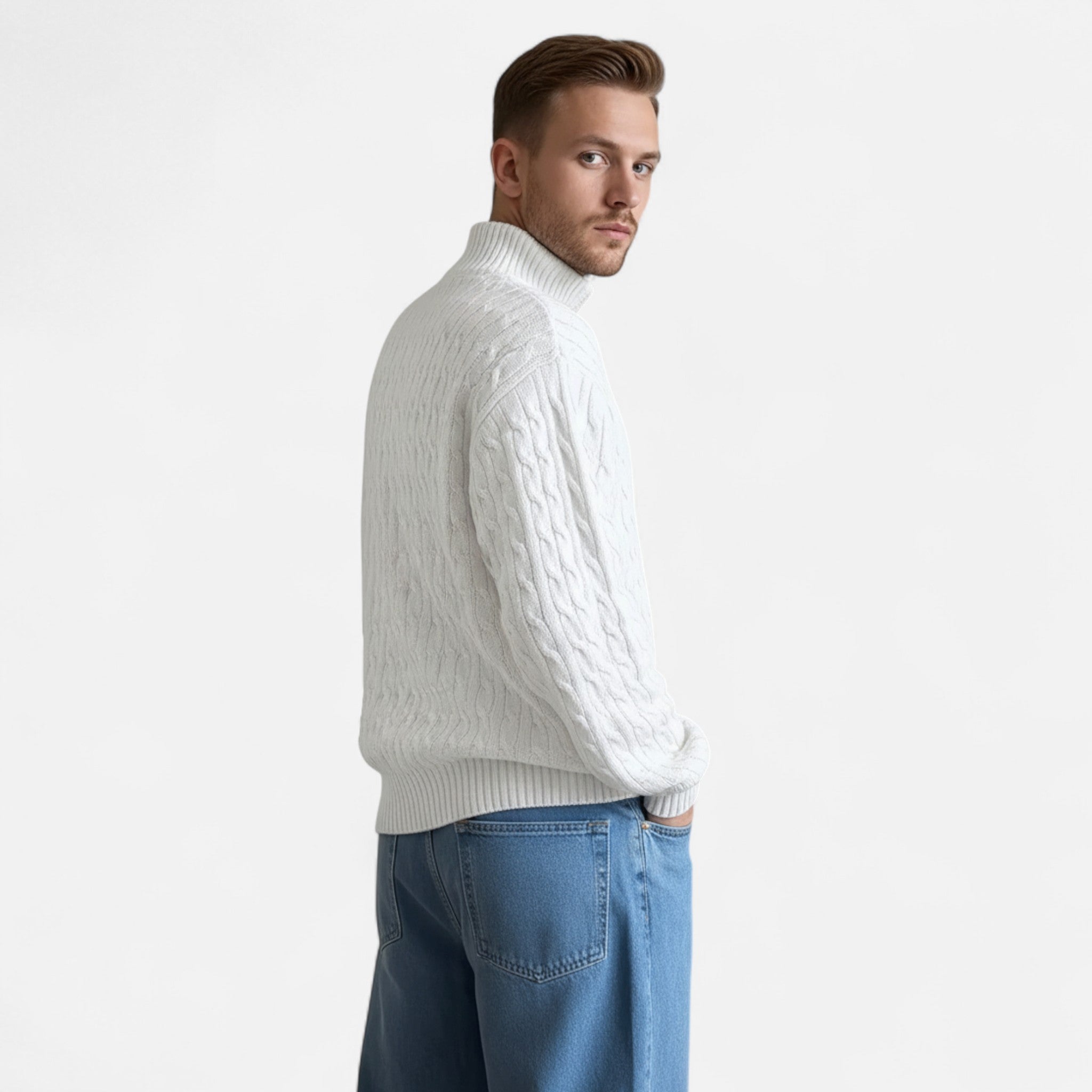 Rolezo | Men’s Half Zip Cable Knit Jumper – Refined Heritage Warmth