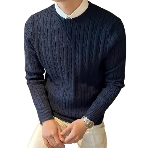 Rolezo | Men’s Round Neck Cable Knit Jumper – Heritage Comfort