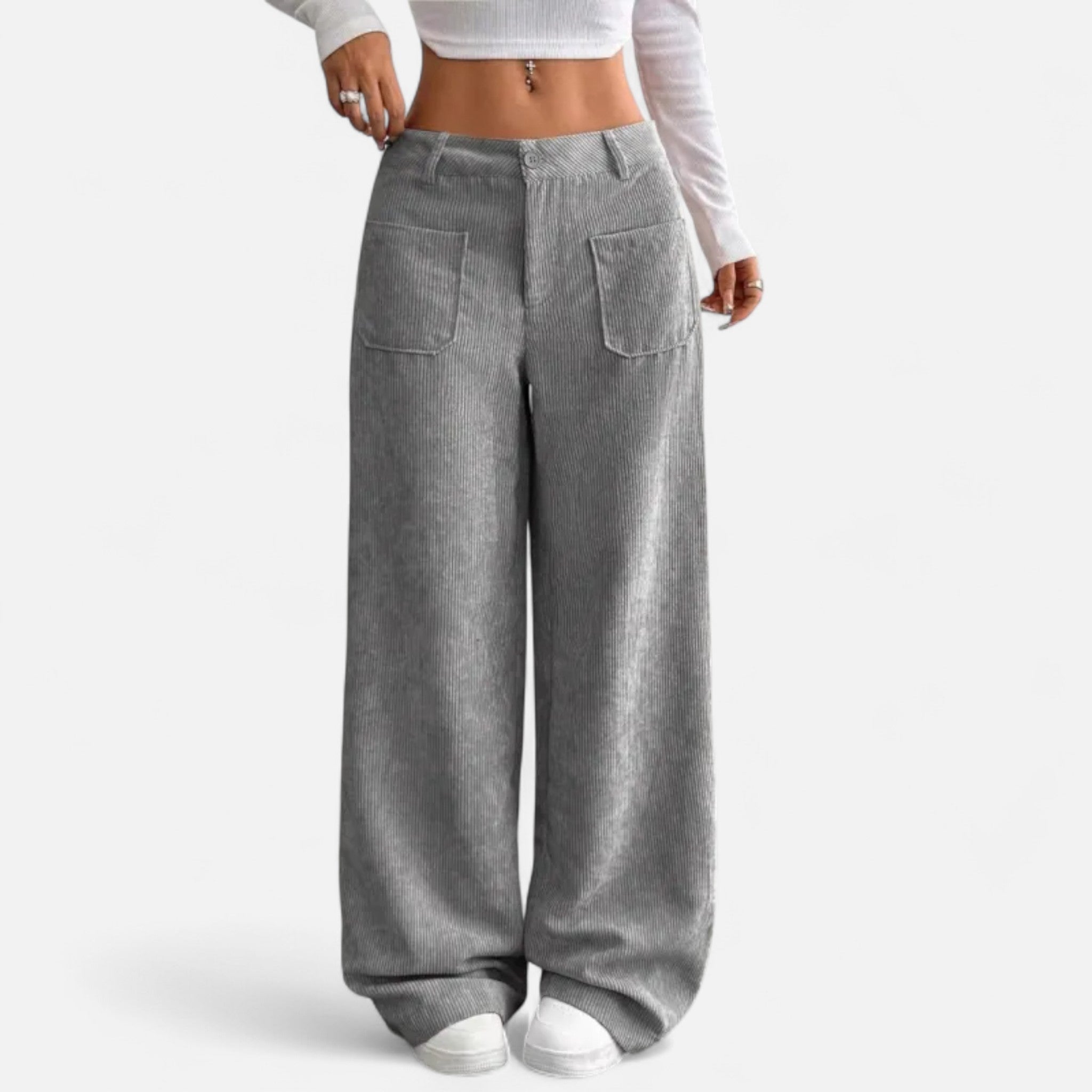 Rolezo | Women’s Corduroy Wide Leg Trousers – Textured Elegance, Timeless Comfort