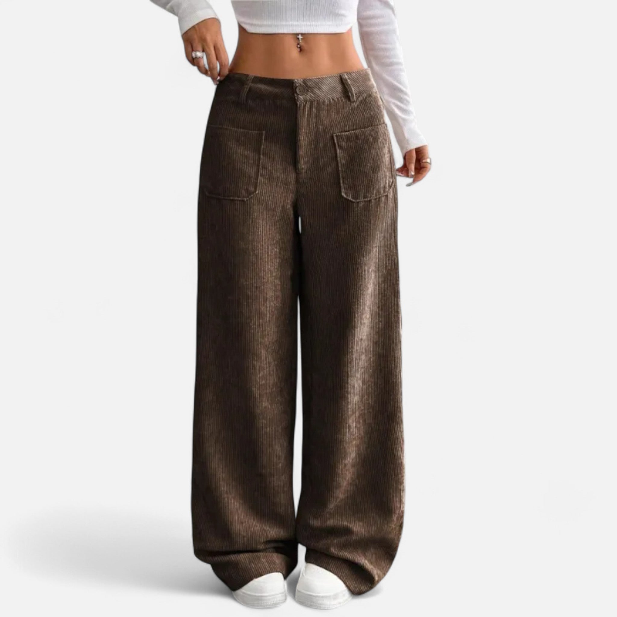 Rolezo | Women’s Corduroy Wide Leg Trousers – Textured Elegance, Timeless Comfort