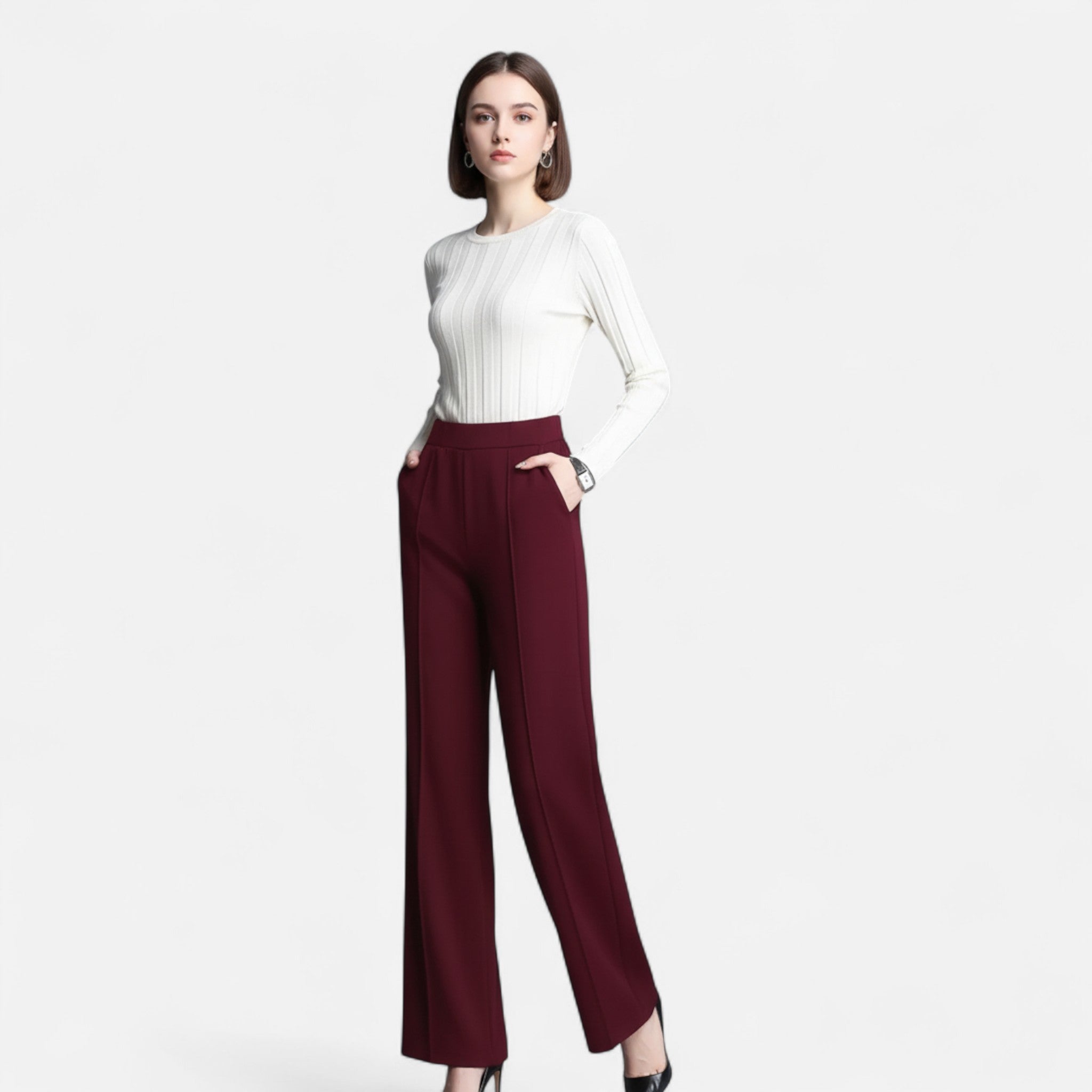 Rolezo | Women’s High Waist Stretch Trousers – Effortless Grace with Modern Comfort