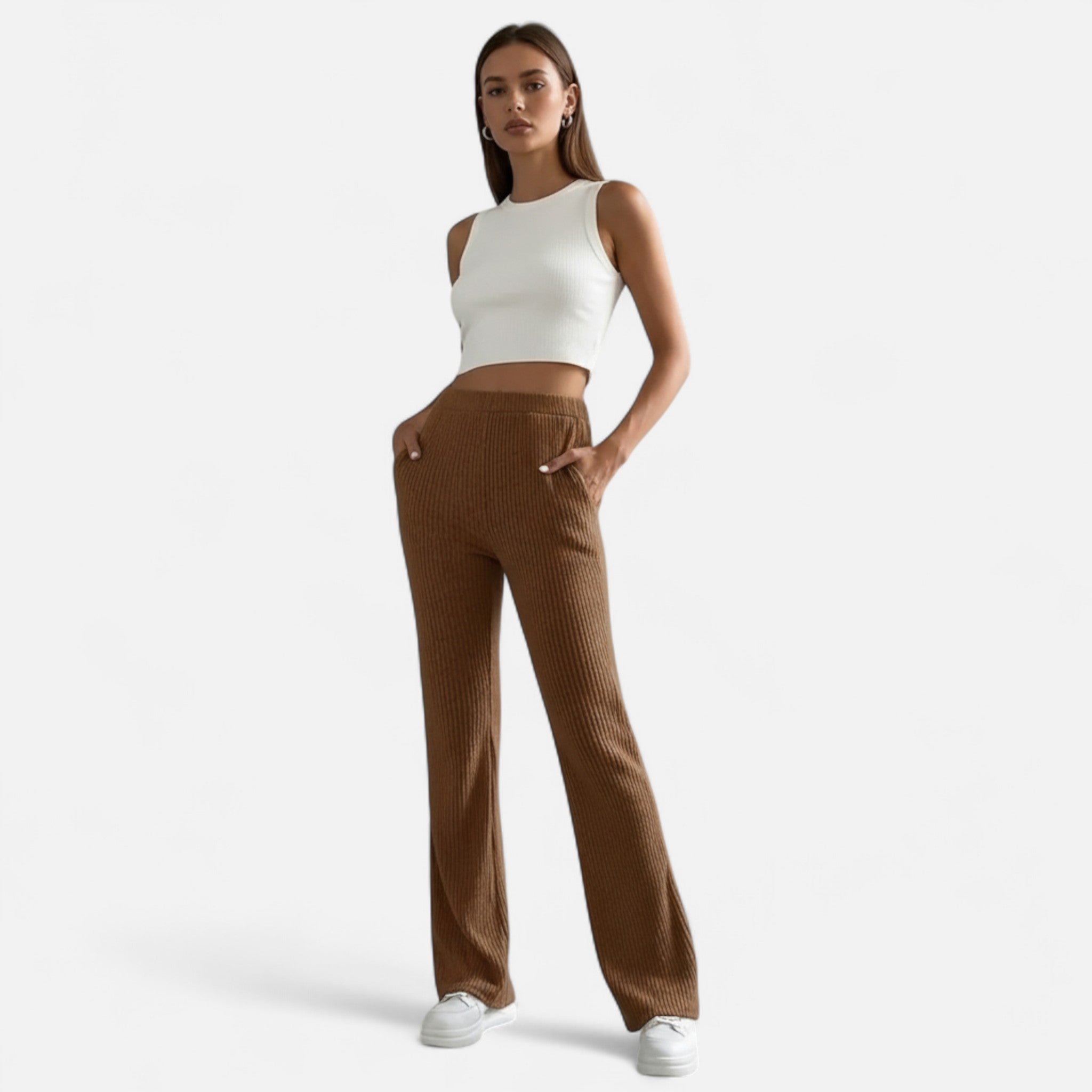 Rolezo | Women’s Ribbed Flare Trousers – Modern Femininity with a Classic Edge