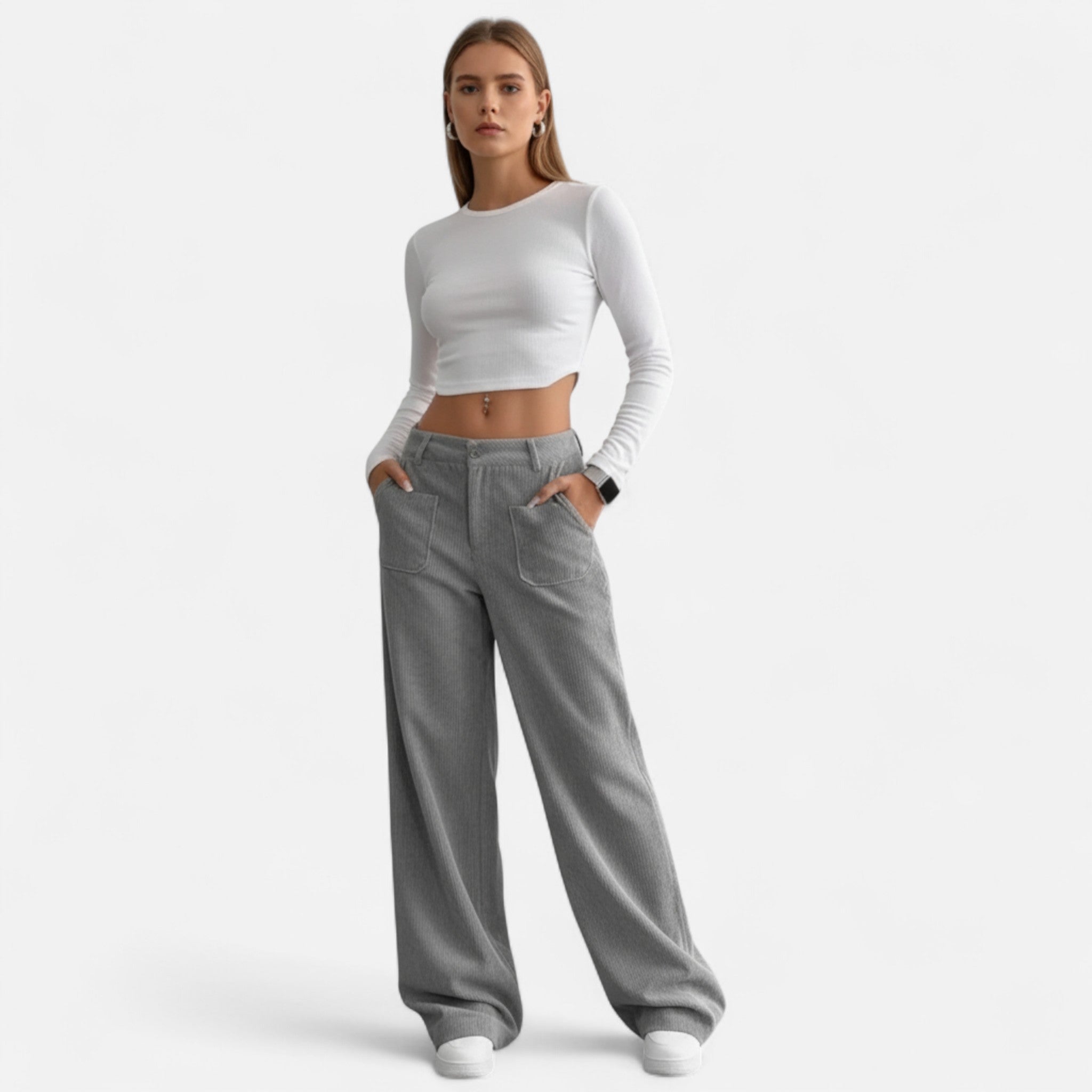 Rolezo | Women’s Corduroy Wide Leg Trousers – Textured Elegance, Timeless Comfort