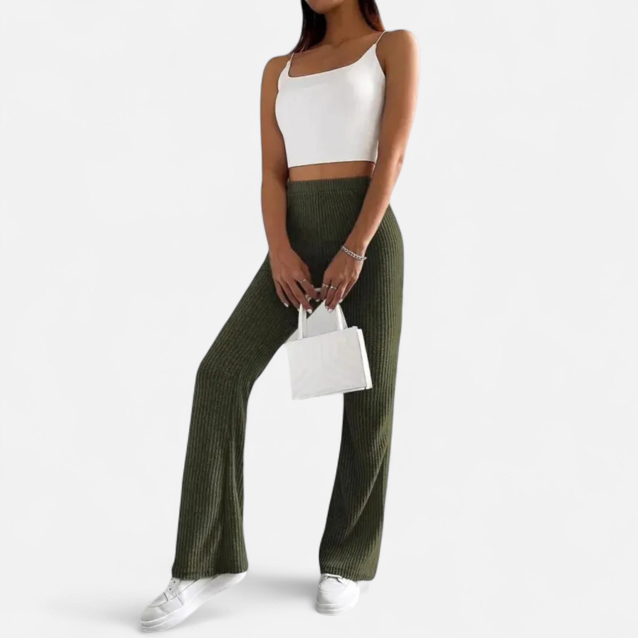 Rolezo | Women’s Ribbed Flare Trousers – Modern Femininity with a Classic Edge