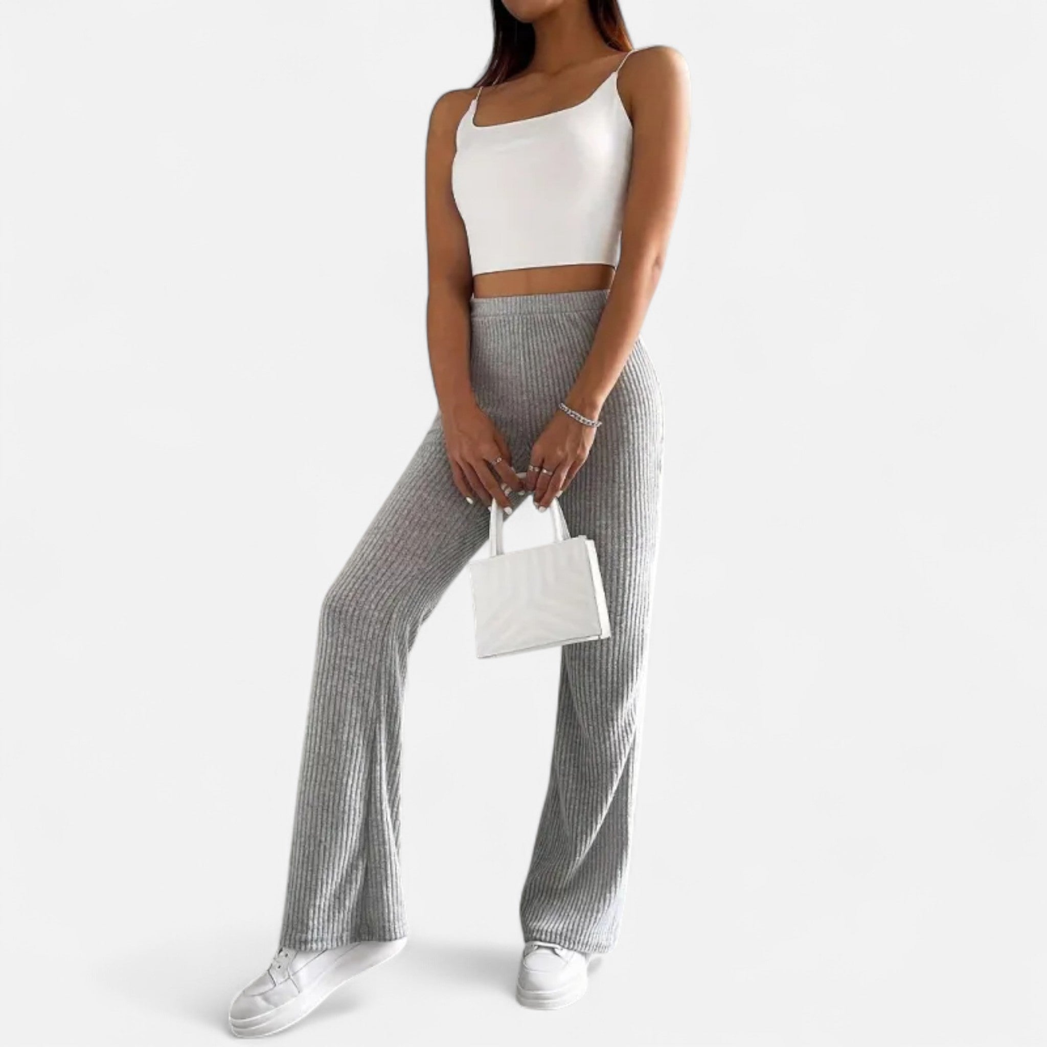 Rolezo | Women’s Ribbed Flare Trousers – Modern Femininity with a Classic Edge