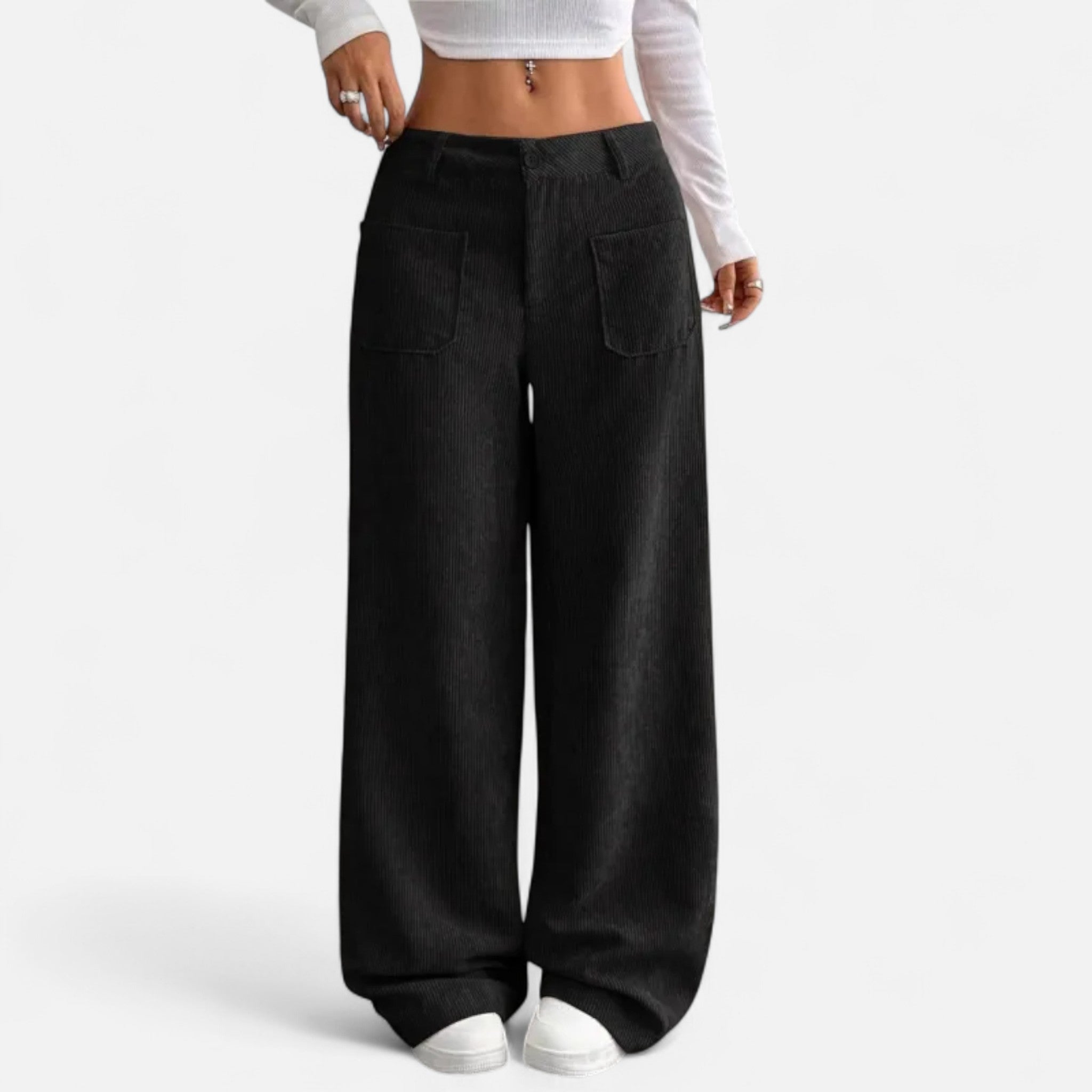 Rolezo | Women’s Corduroy Wide Leg Trousers – Textured Elegance, Timeless Comfort