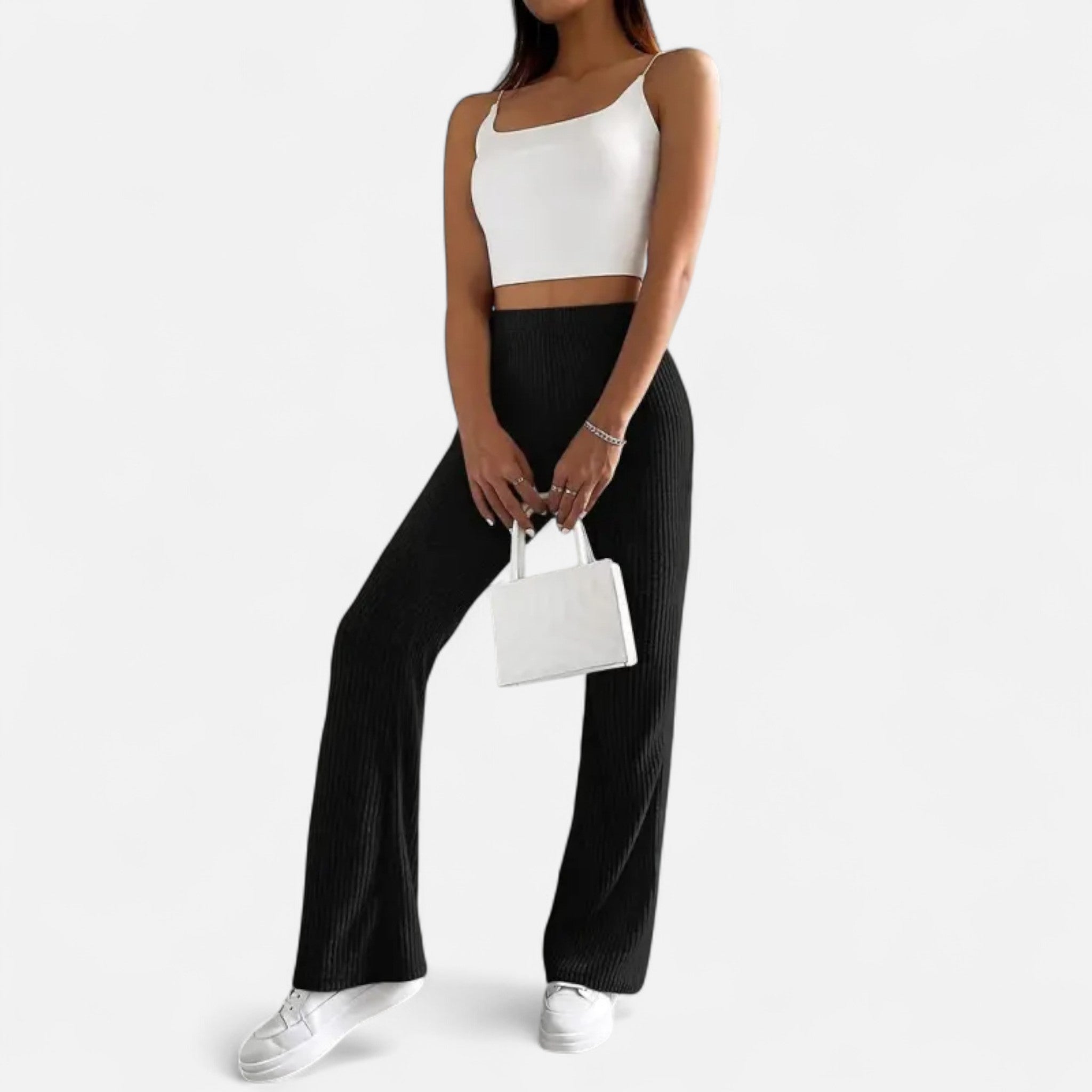 Rolezo | Women’s Ribbed Flare Trousers – Modern Femininity with a Classic Edge