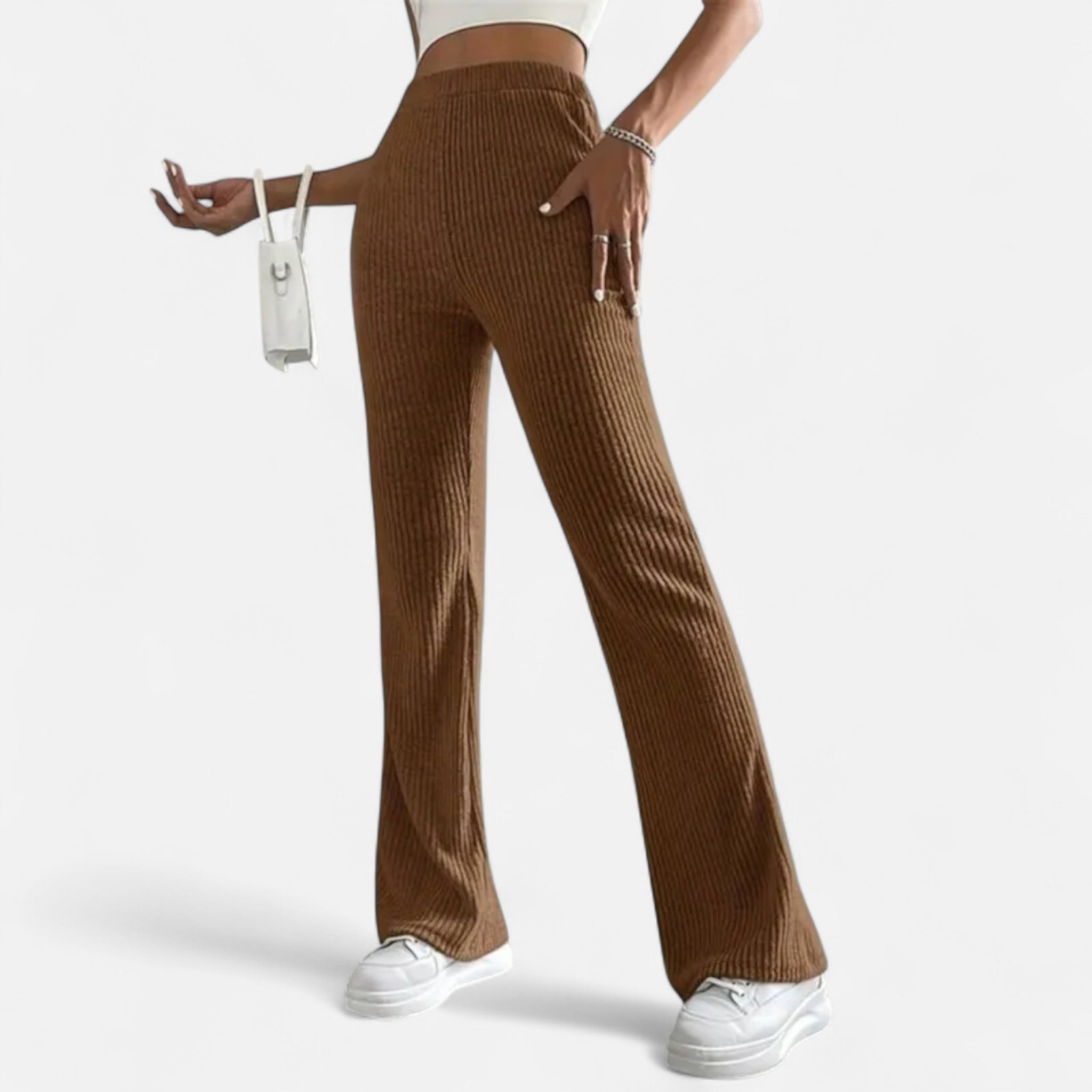 Rolezo | Women’s Ribbed Flare Trousers – Modern Femininity with a Classic Edge