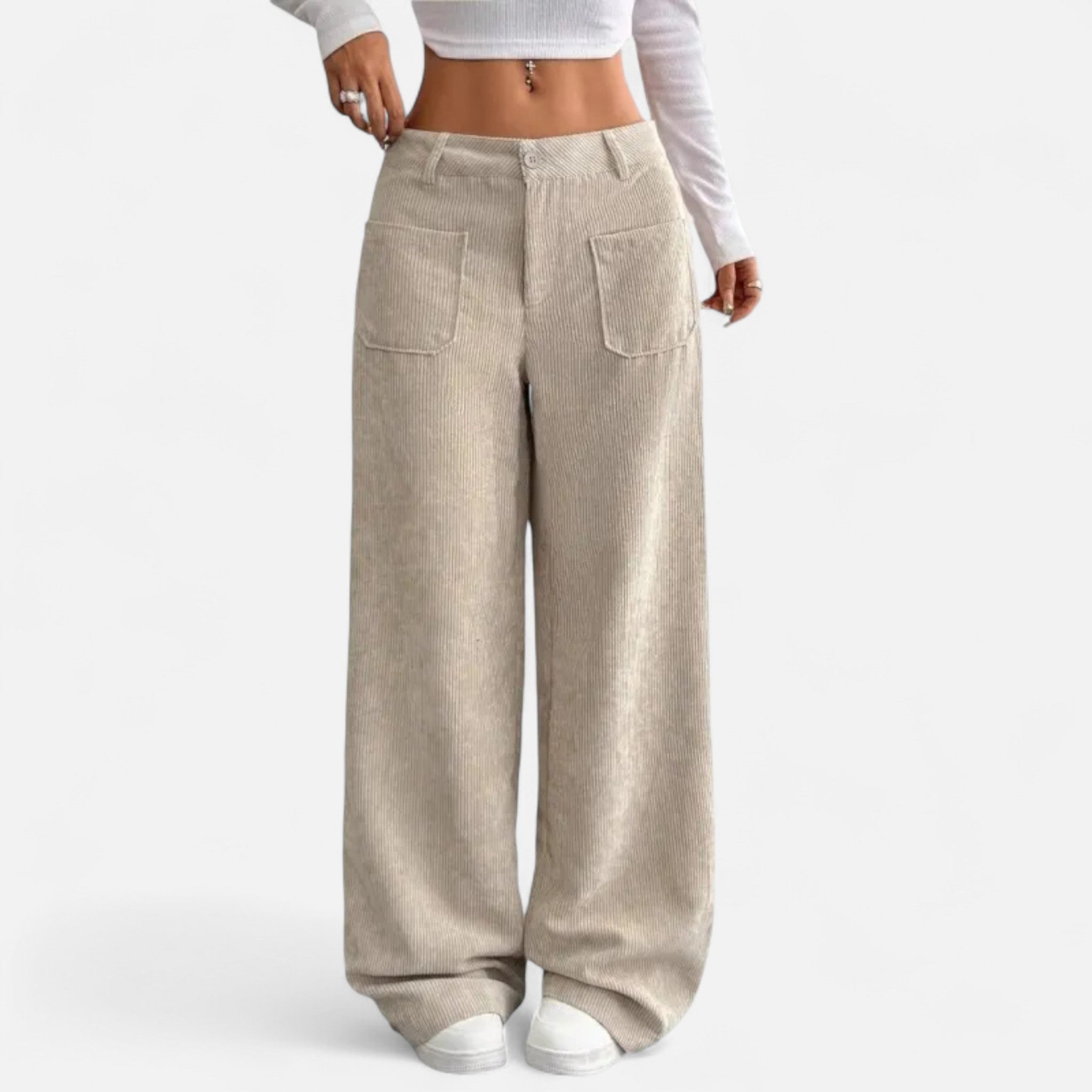 Rolezo | Women’s Corduroy Wide Leg Trousers – Textured Elegance, Timeless Comfort