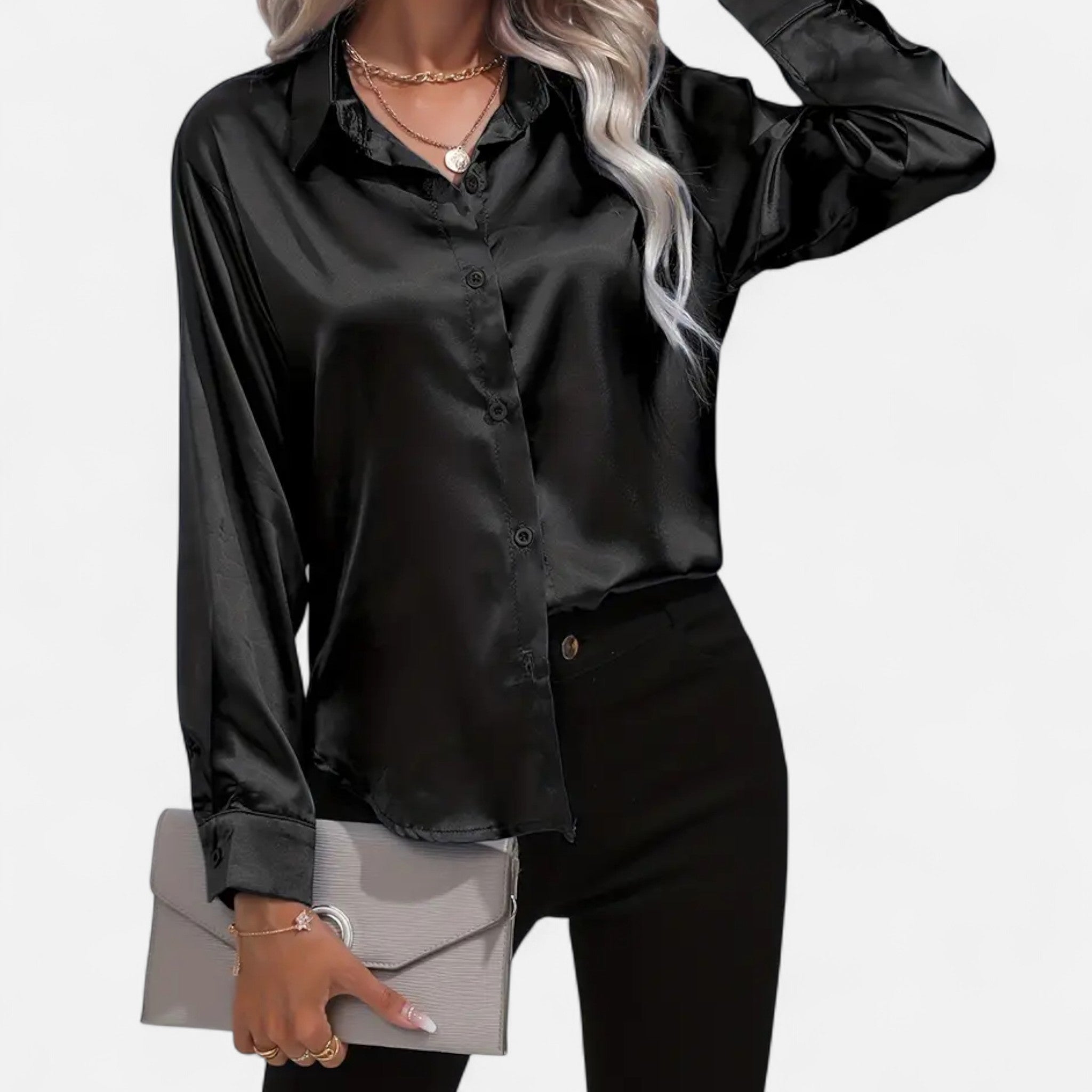 Rolezo | Women’s Satin Long Sleeve Blouse – Subtle Lustre, Enduring Grace