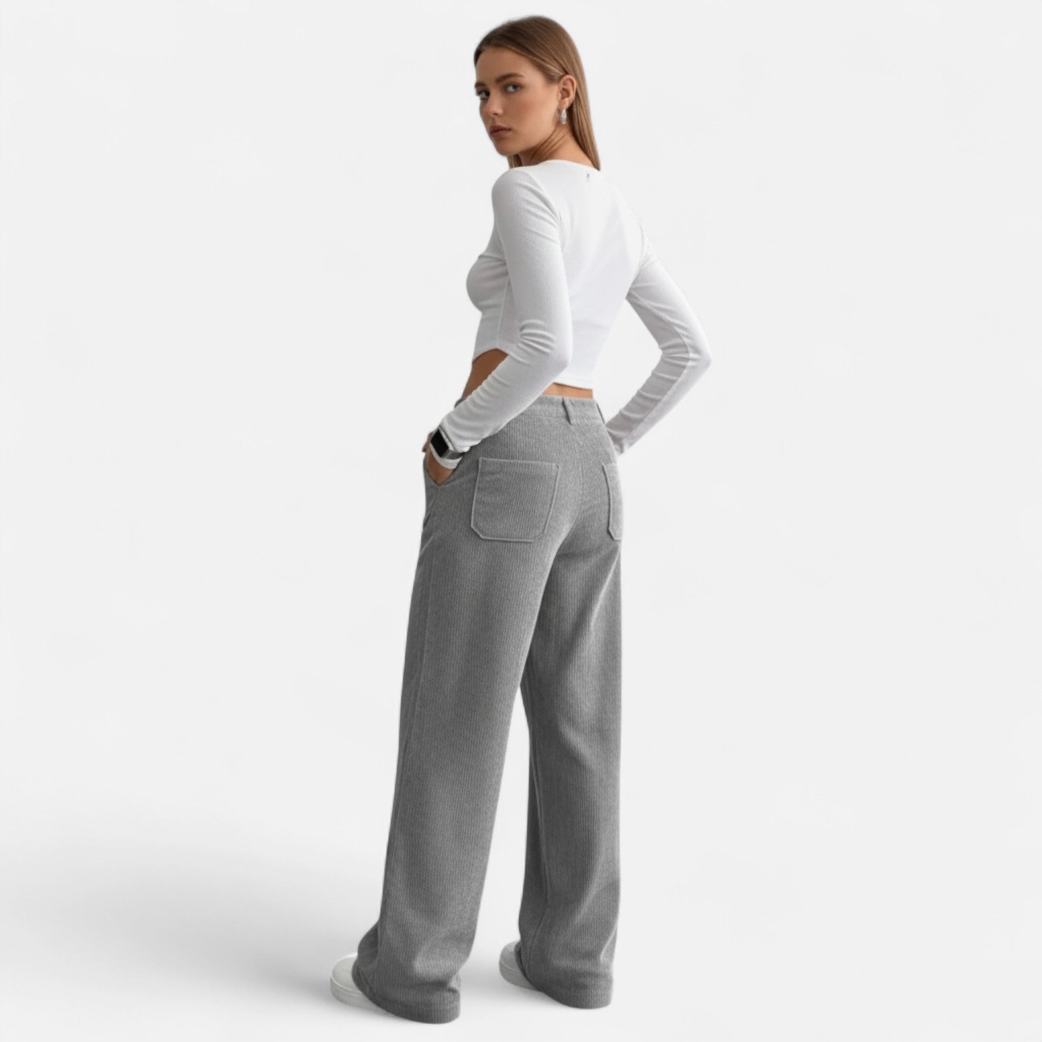Rolezo | Women’s Corduroy Wide Leg Trousers – Textured Elegance, Timeless Comfort