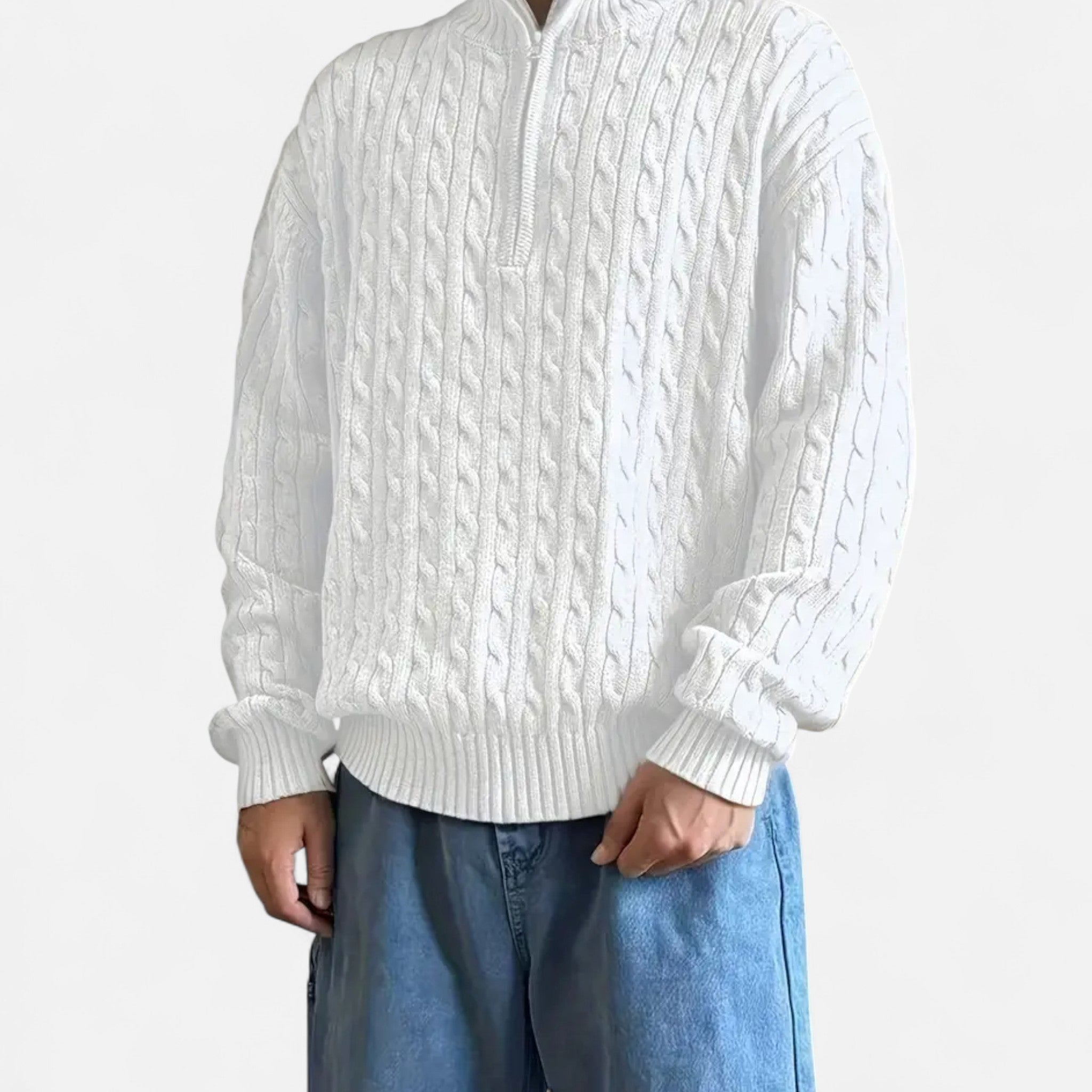 Rolezo | Men’s Half Zip Cable Knit Jumper – Refined Heritage Warmth