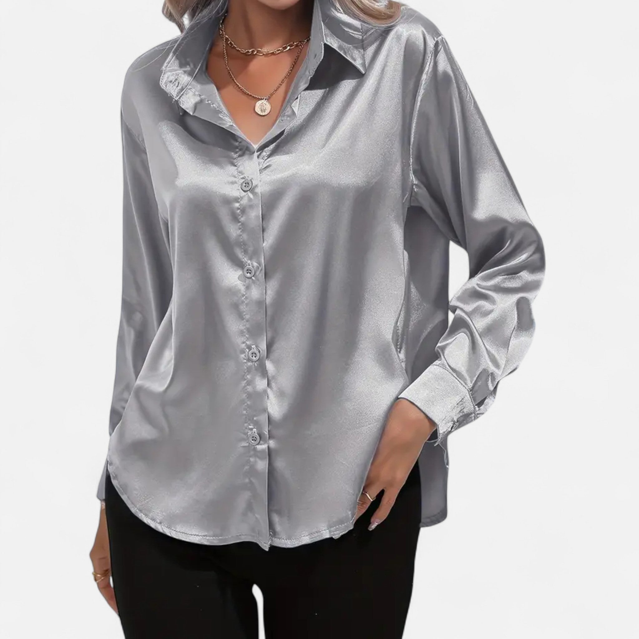Rolezo | Women’s Satin Long Sleeve Blouse – Subtle Lustre, Enduring Grace