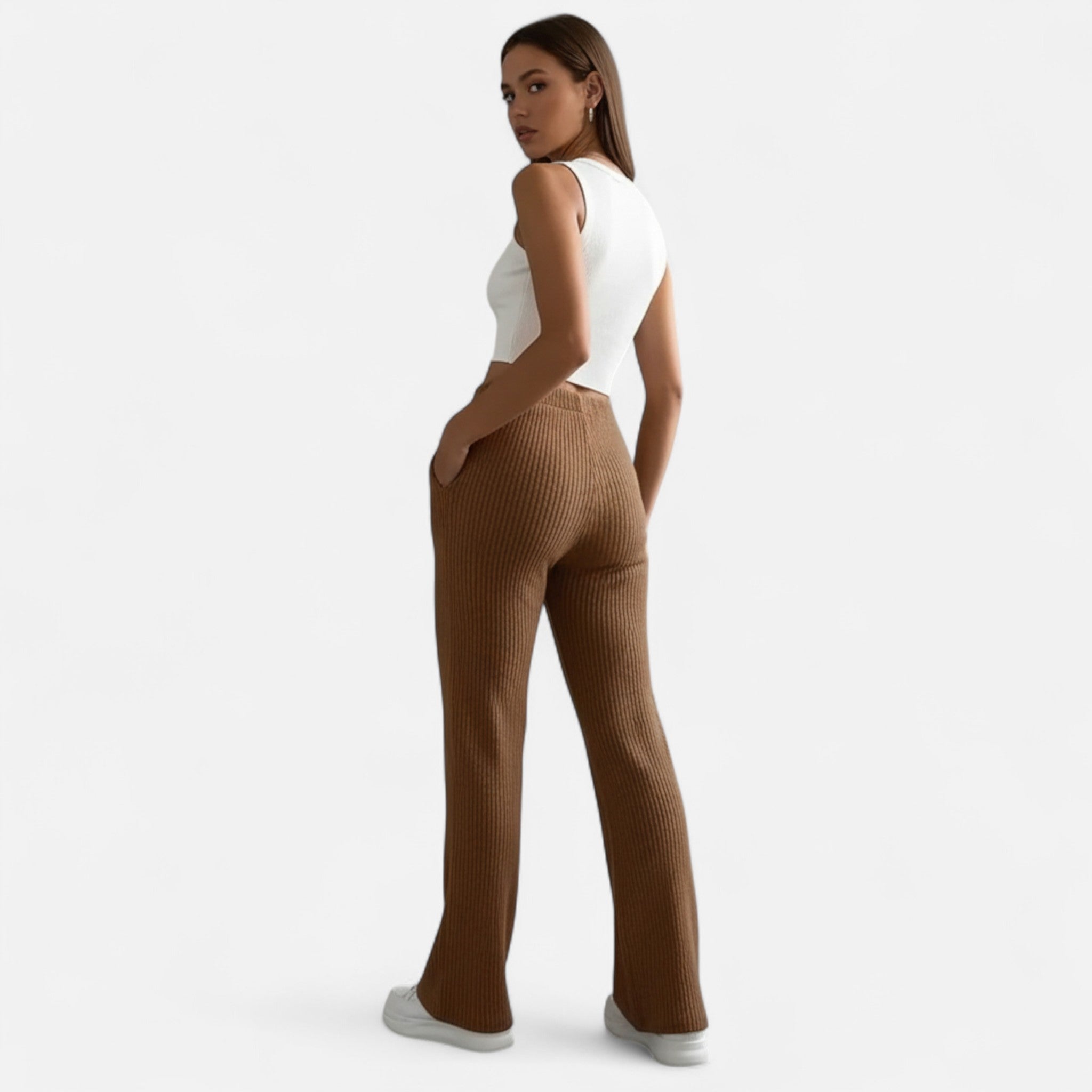 Rolezo | Women’s Ribbed Flare Trousers – Modern Femininity with a Classic Edge