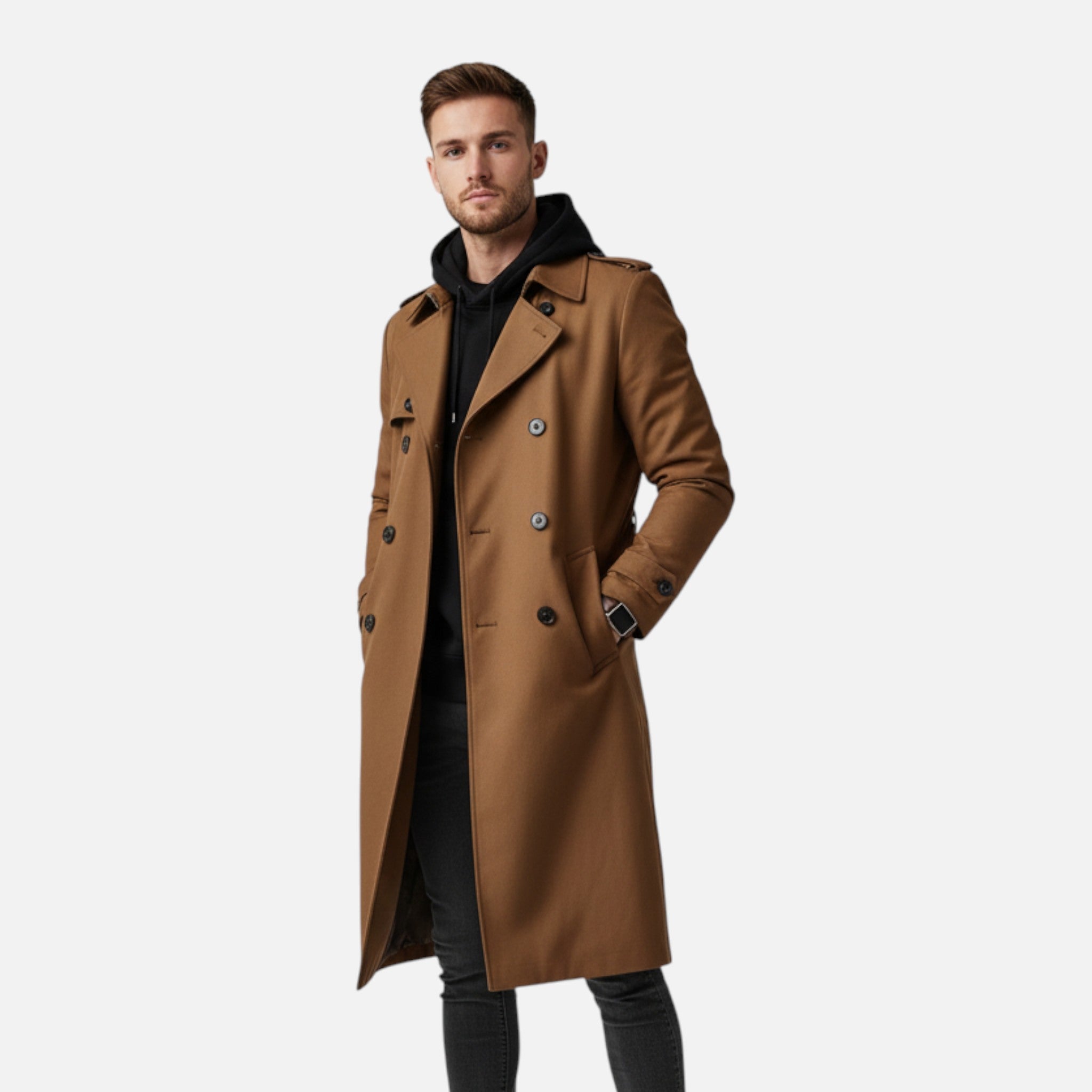 Rolezo | Men’s Midi Windbreaker Trench Coat – Contemporary Form, Classic Spirit