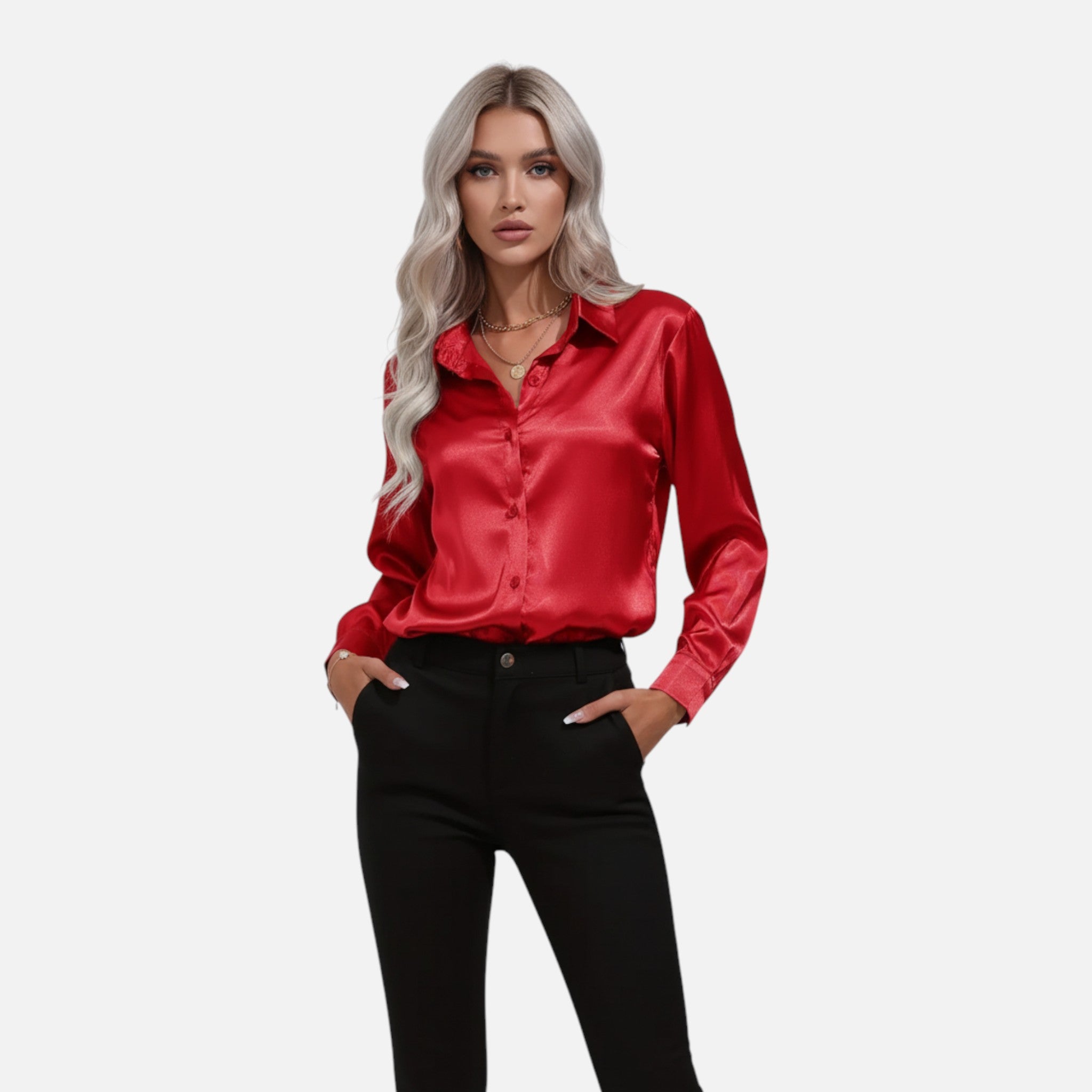 Rolezo | Women’s Satin Long Sleeve Blouse – Subtle Lustre, Enduring Grace