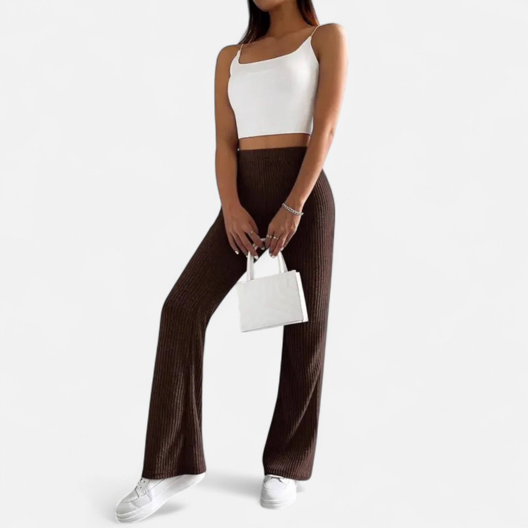 Rolezo | Women’s Ribbed Flare Trousers – Modern Femininity with a Classic Edge