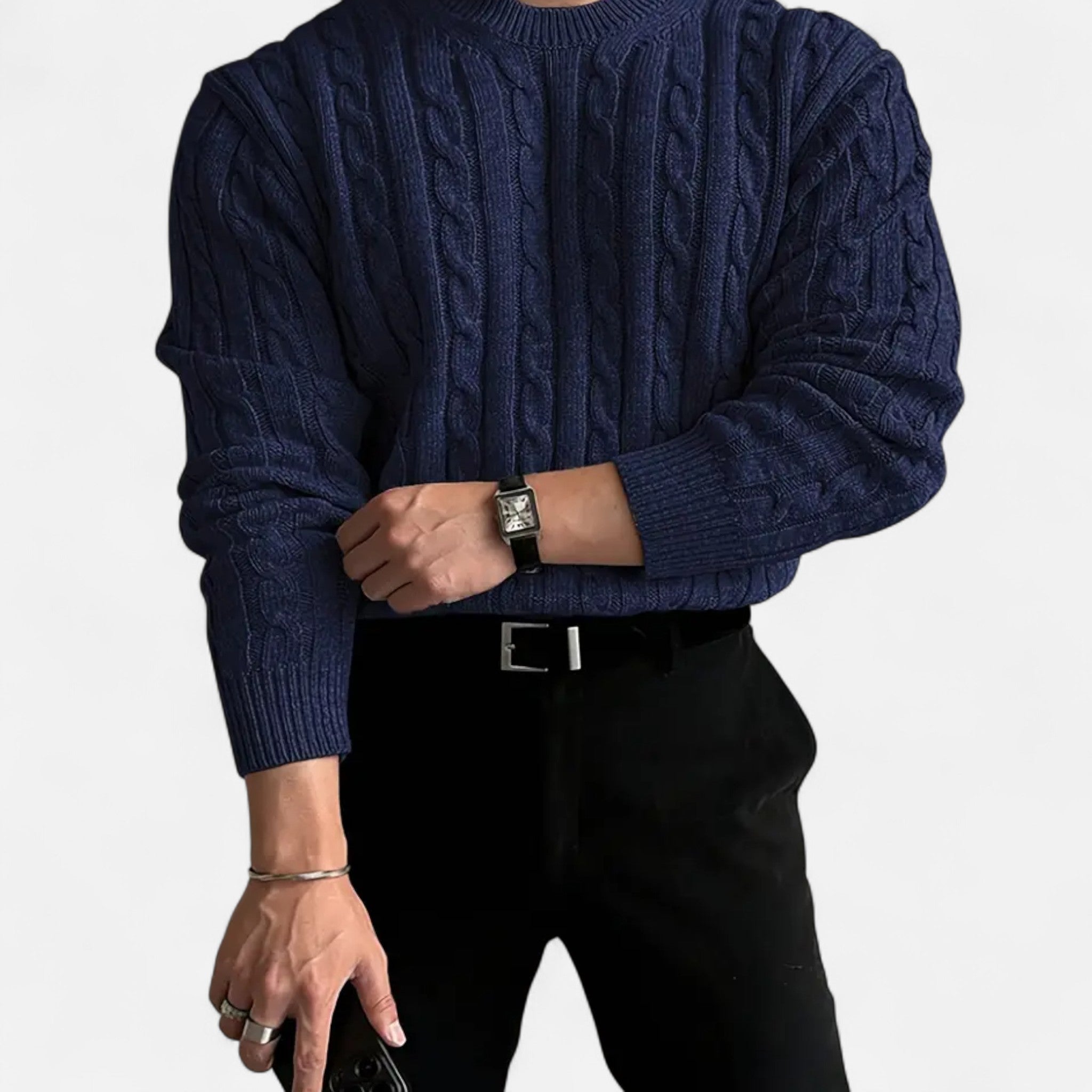 Rolezo | Men’s Round Neck Cable Knit Jumper – Heritage Comfort