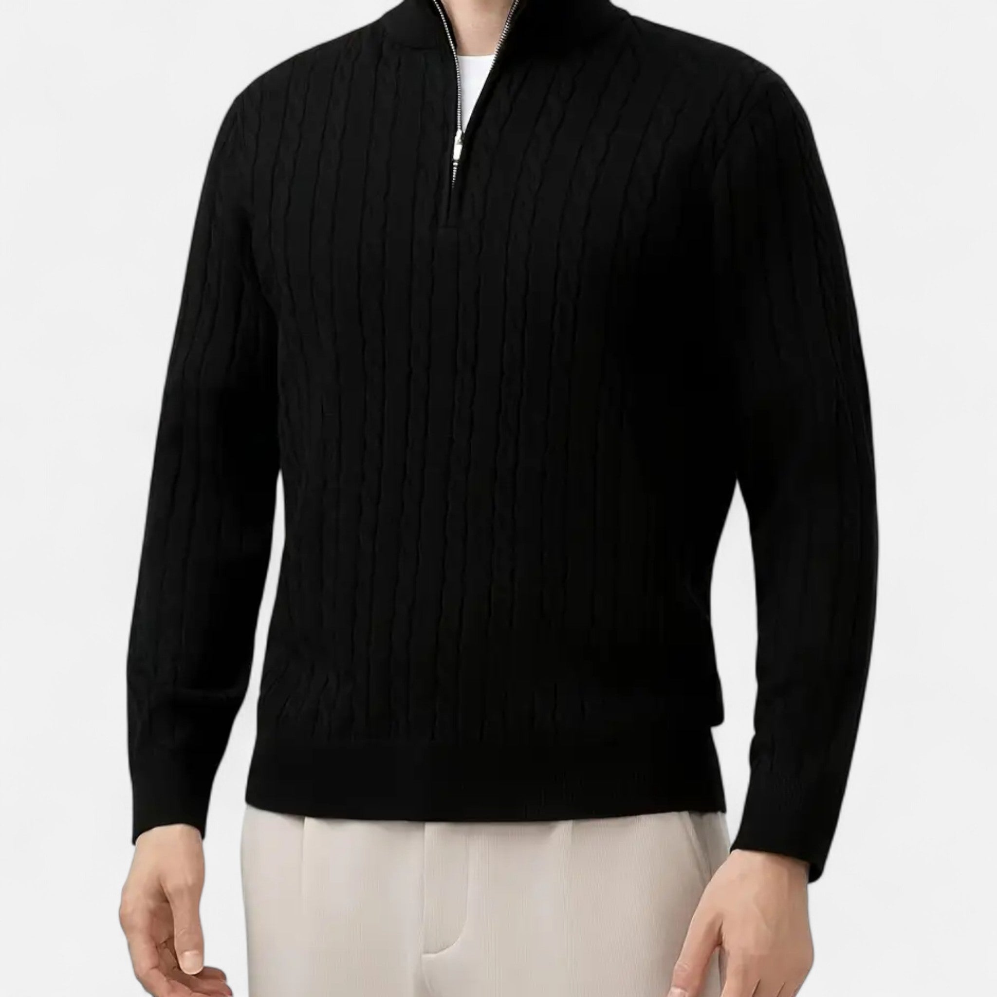 Rolezo | Men’s Half Zip Cable Knit Jumper – Refined Heritage Warmth