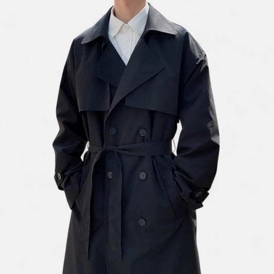 Rolezo | Men’s Loose Long Trench Coat – Effortless Drape, Timeless Presence