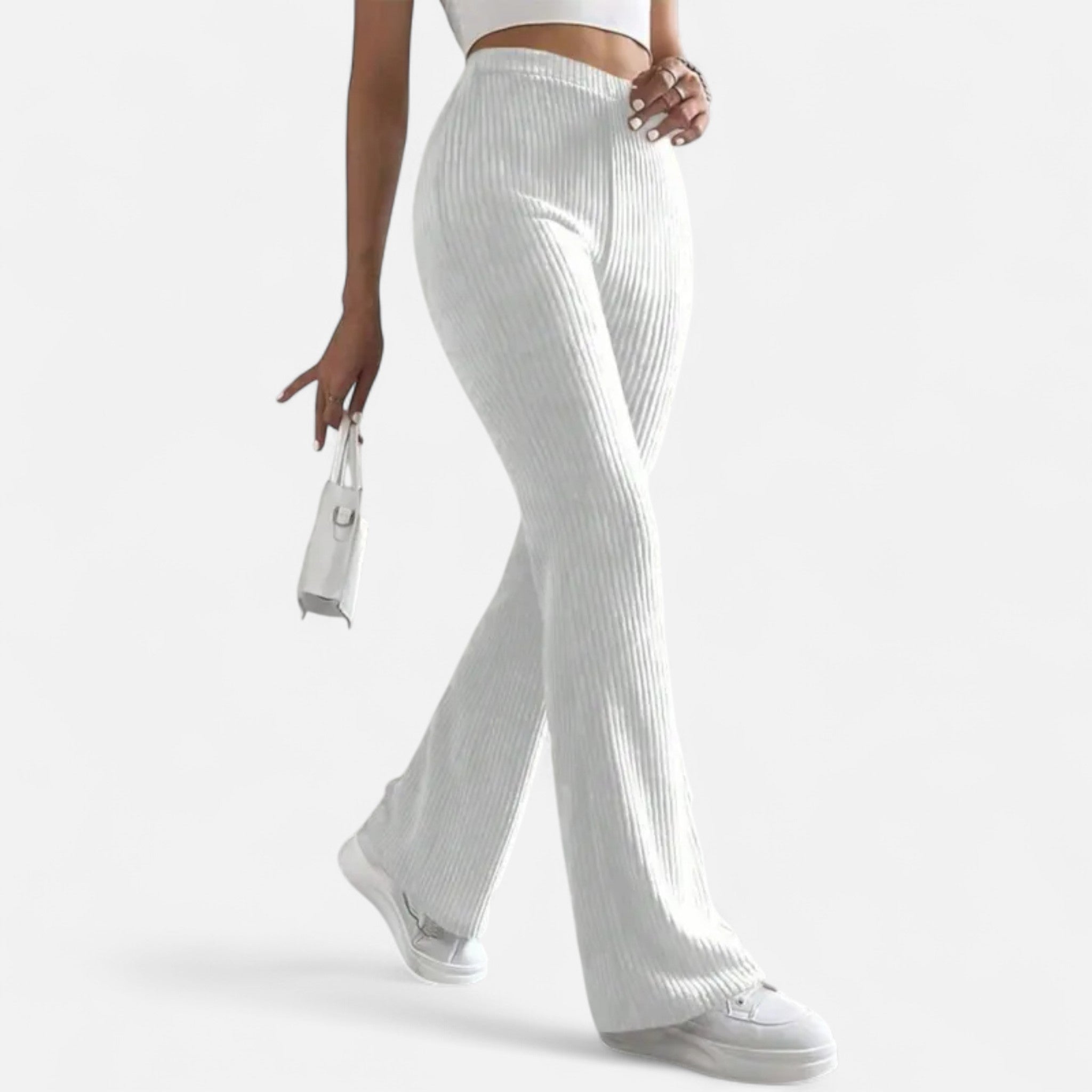 Rolezo | Women’s Ribbed Flare Trousers – Modern Femininity with a Classic Edge